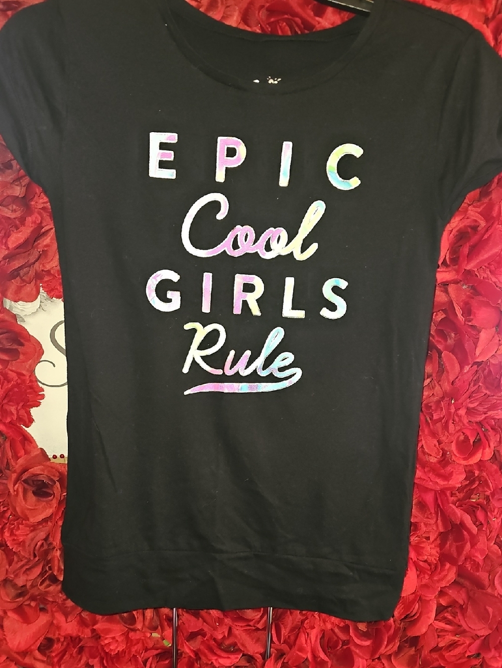 Justice GirlsBlack Tee with Iridescent Multicolor 'Epic Cool Girls Rule' Size 10
